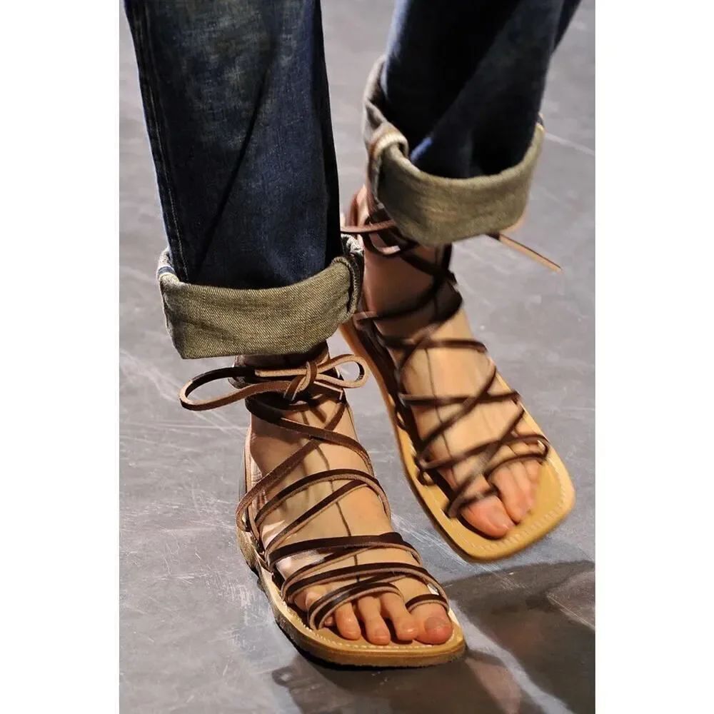 Junya Watanabe x Comme des Garçons Brown Leather Wrap Sandals XS US 6